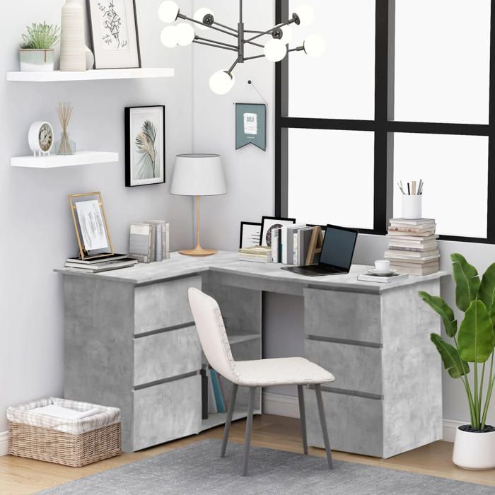 CHIC Bureau à Domicile Bureau dangle Gris béton 145x100x76 cm Aggloméré Design3513 CHIC Bureau à Domicile Bureau dangle Gris béton 145x100x76 cm Aggloméré Design3513